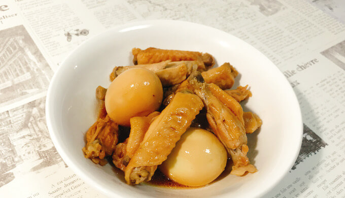 さくらどり手羽中(卵と煮た)